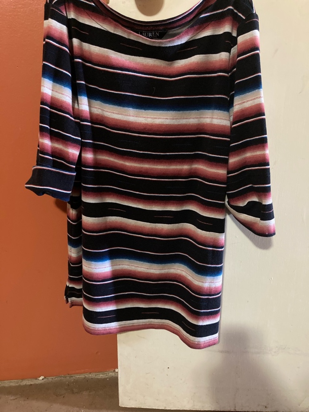 Lauren Ralph Lauren Navy Pink Striped Quarter Length Sleeve Tee